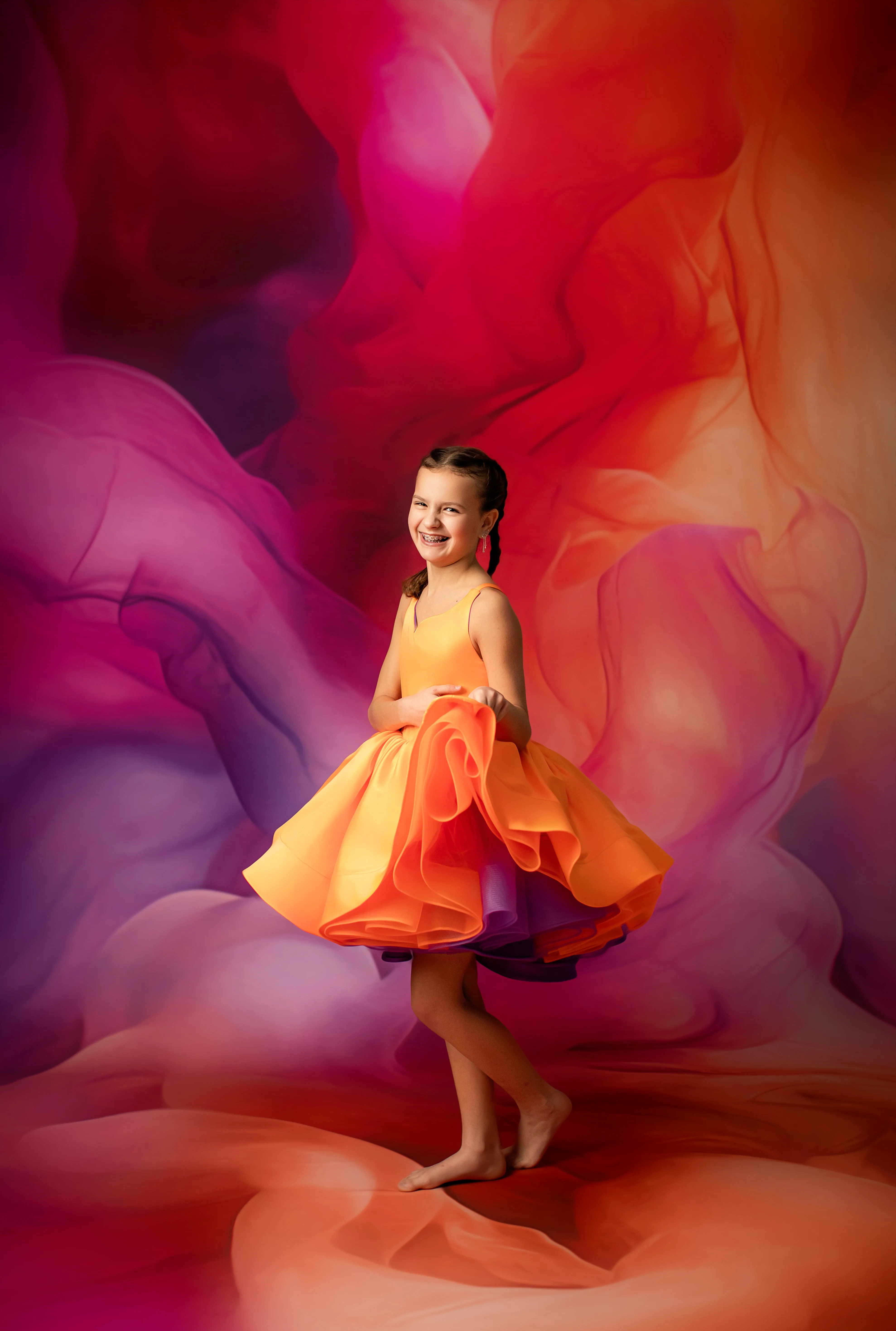 ready to ship Reversible "Taylor" PURPLE /ORANGE  Petal  Length Dress 8-9 YEAR