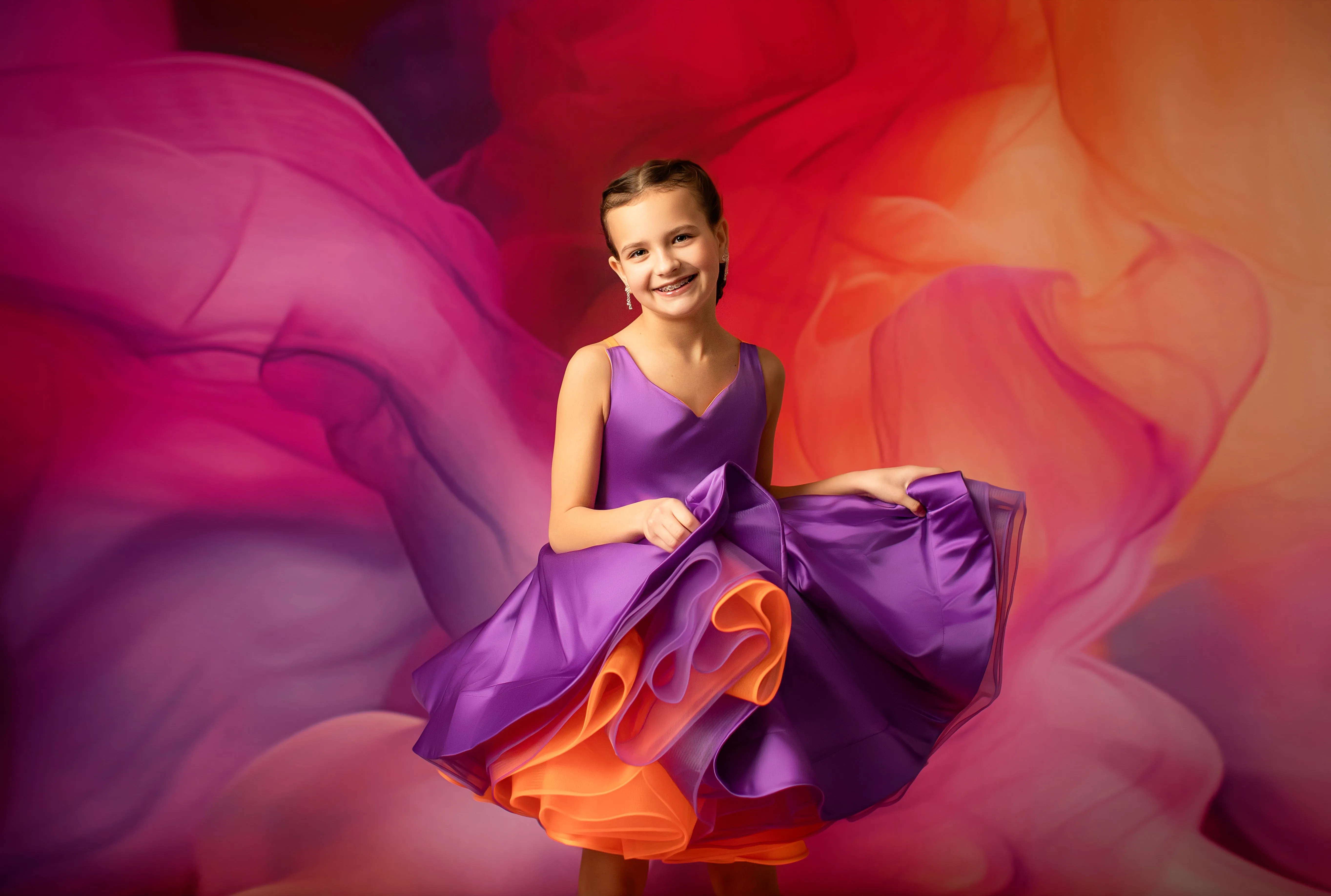 ready to ship Reversible "Taylor" PURPLE /ORANGE  Petal  Length Dress 8-9 YEAR