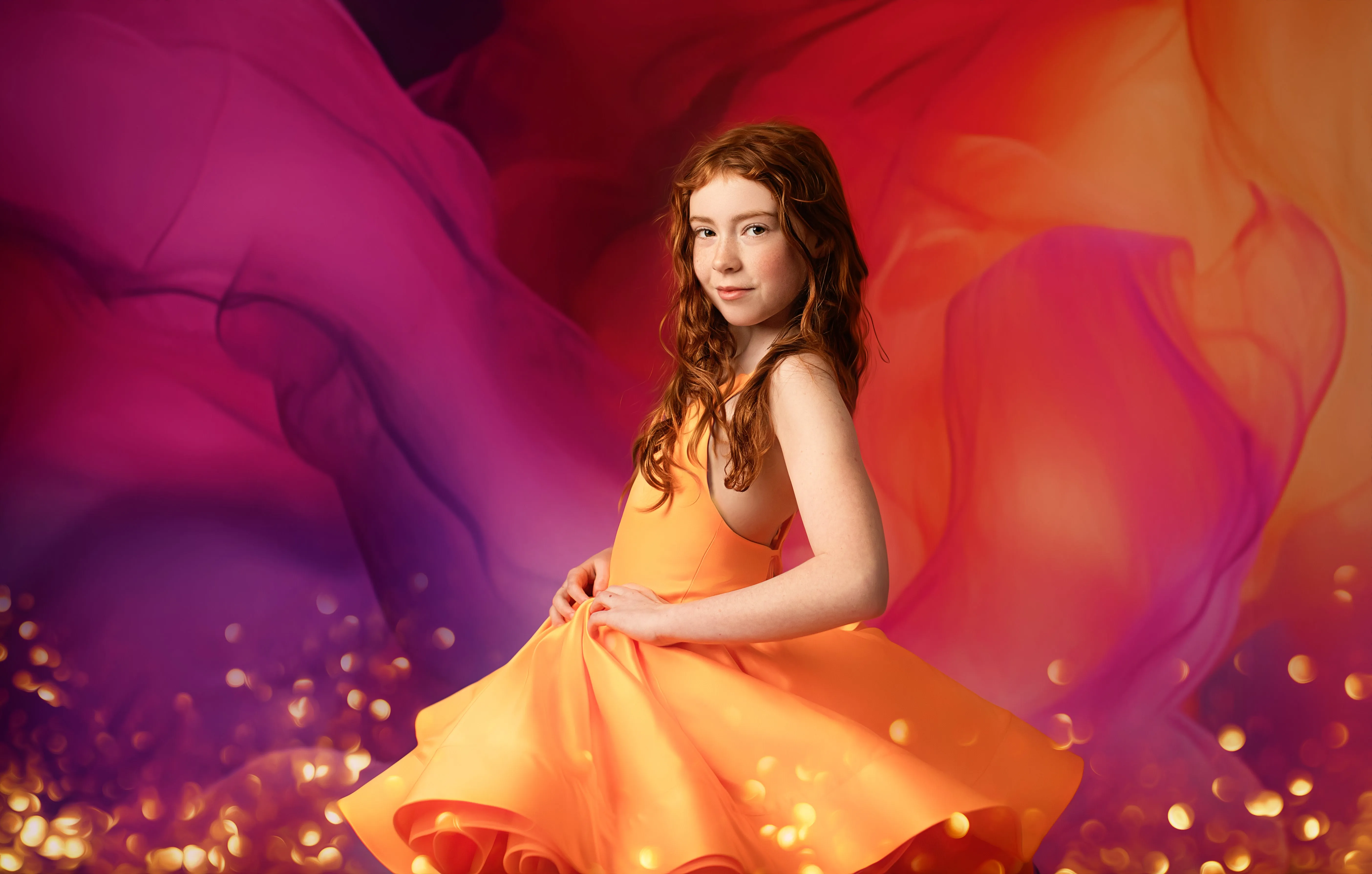 ready to ship Reversible "Taylor" PURPLE /ORANGE  Petal  Length Dress 8-9 YEAR