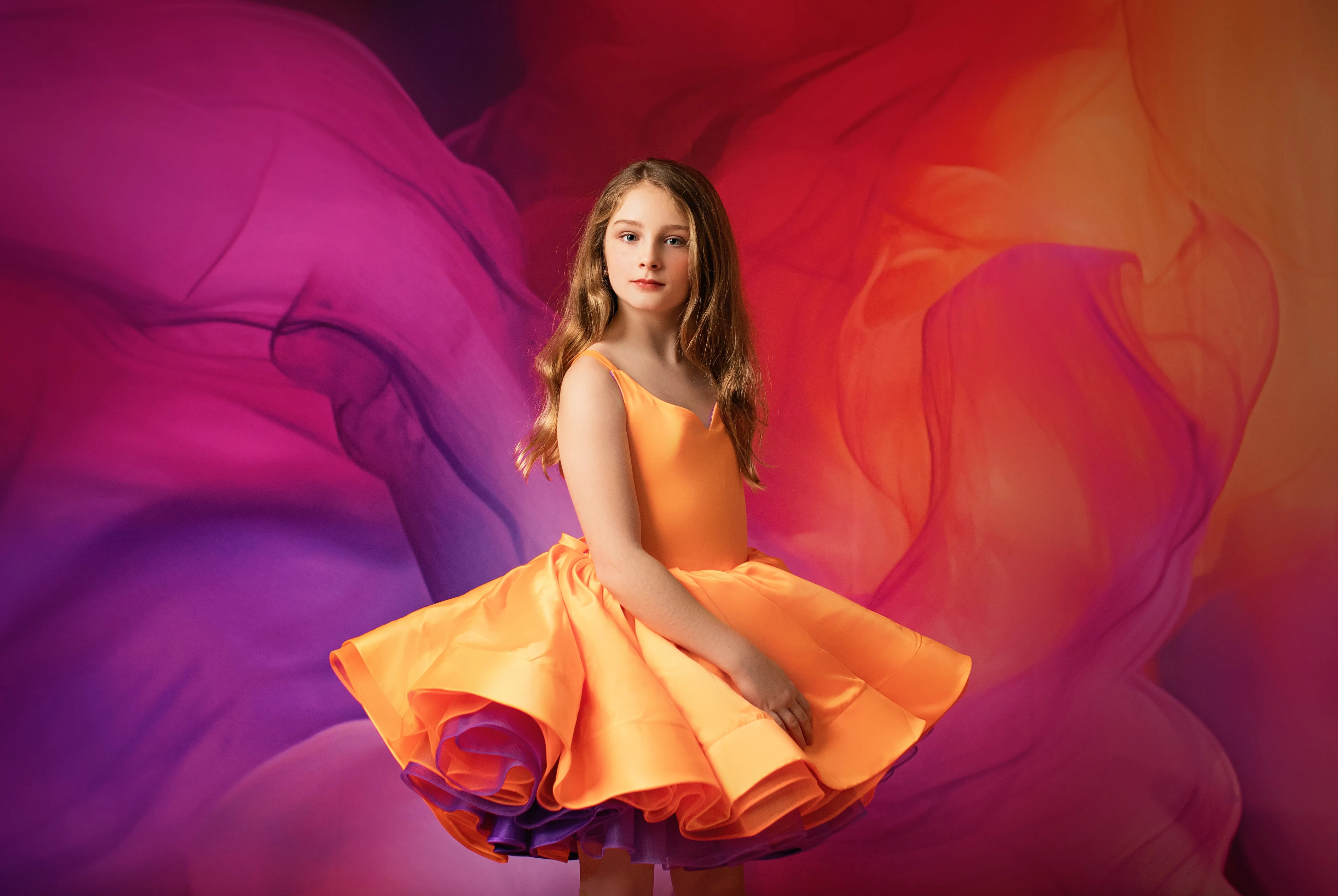 ready to ship Reversible "Taylor" PURPLE /ORANGE  Petal  Length Dress 8-9 YEAR