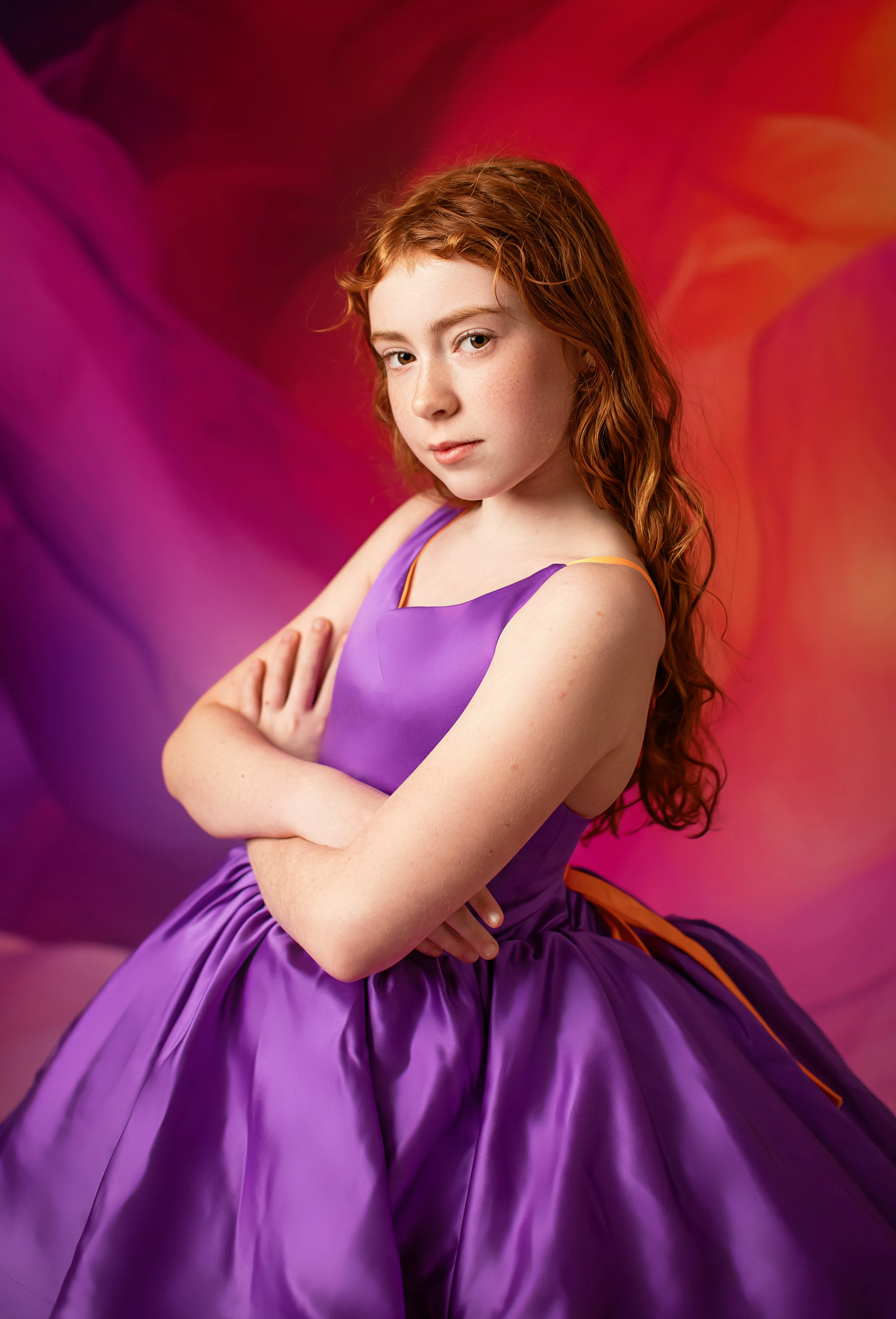 ready to ship Reversible "Taylor" PURPLE /ORANGE  Petal  Length Dress 8-9 YEAR