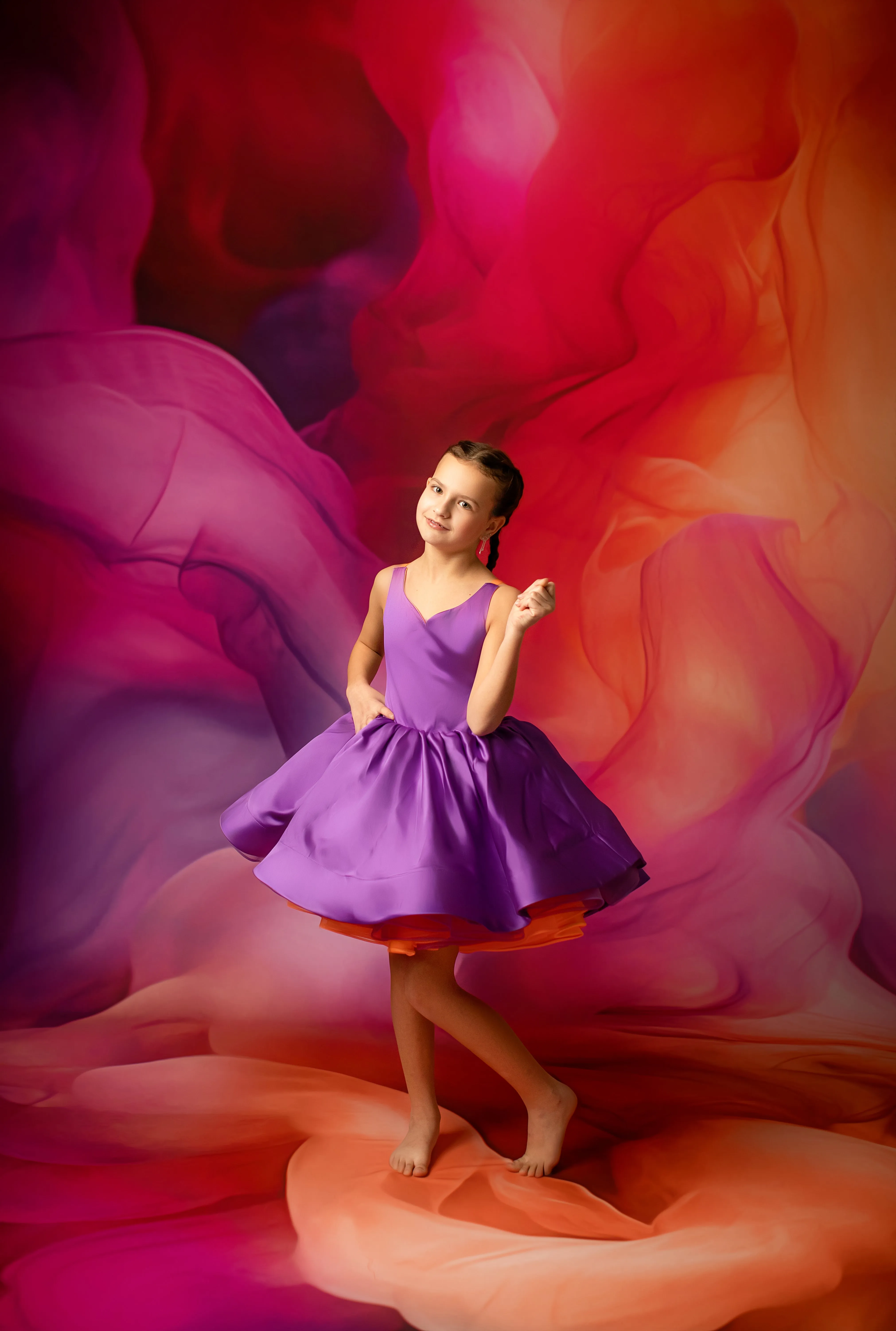 ready to ship Reversible "Taylor" PURPLE /ORANGE  Petal  Length Dress 8-9 YEAR
