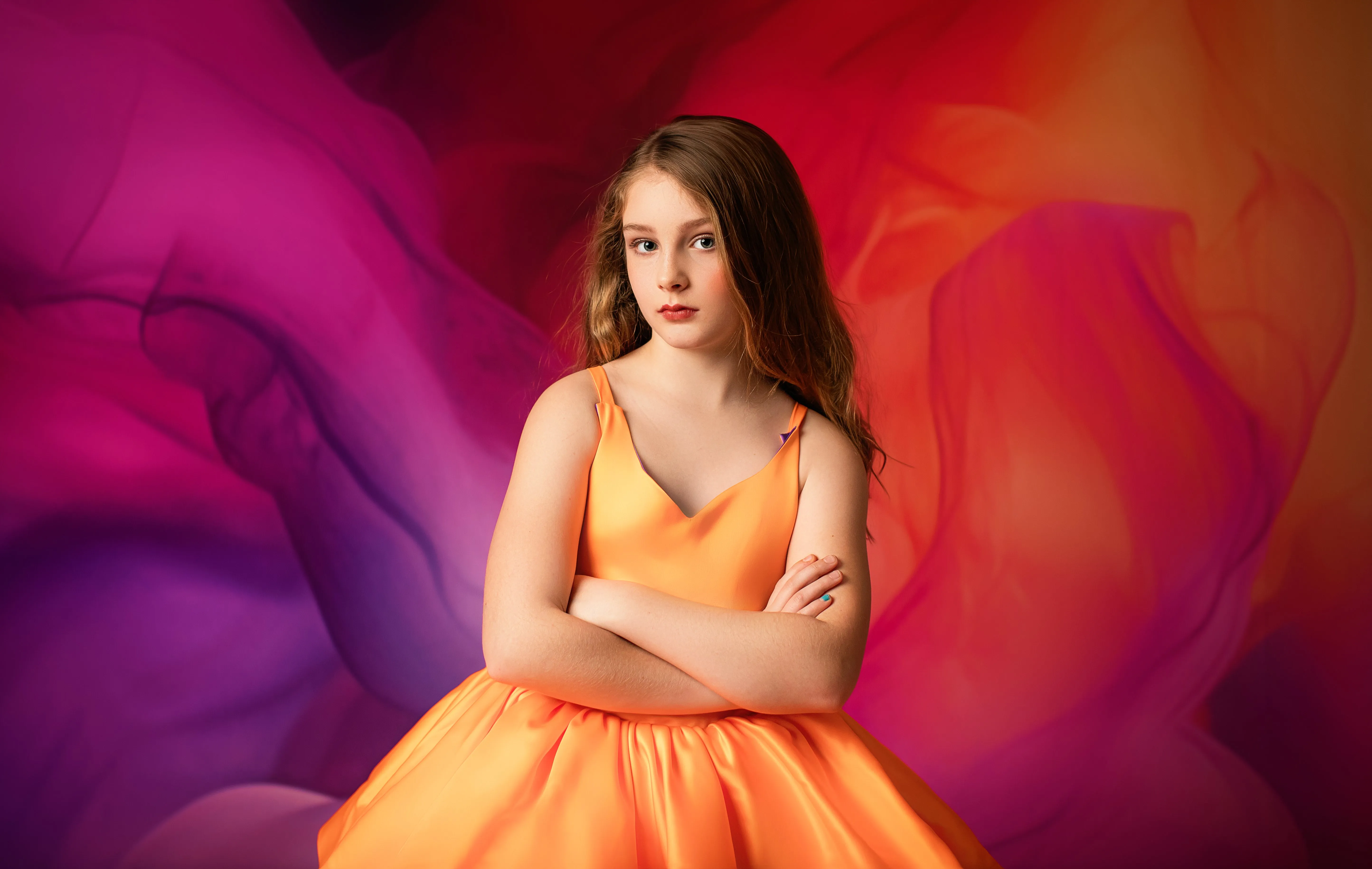 ready to ship Reversible "Taylor" PURPLE /ORANGE  Petal  Length Dress 8-9 YEAR