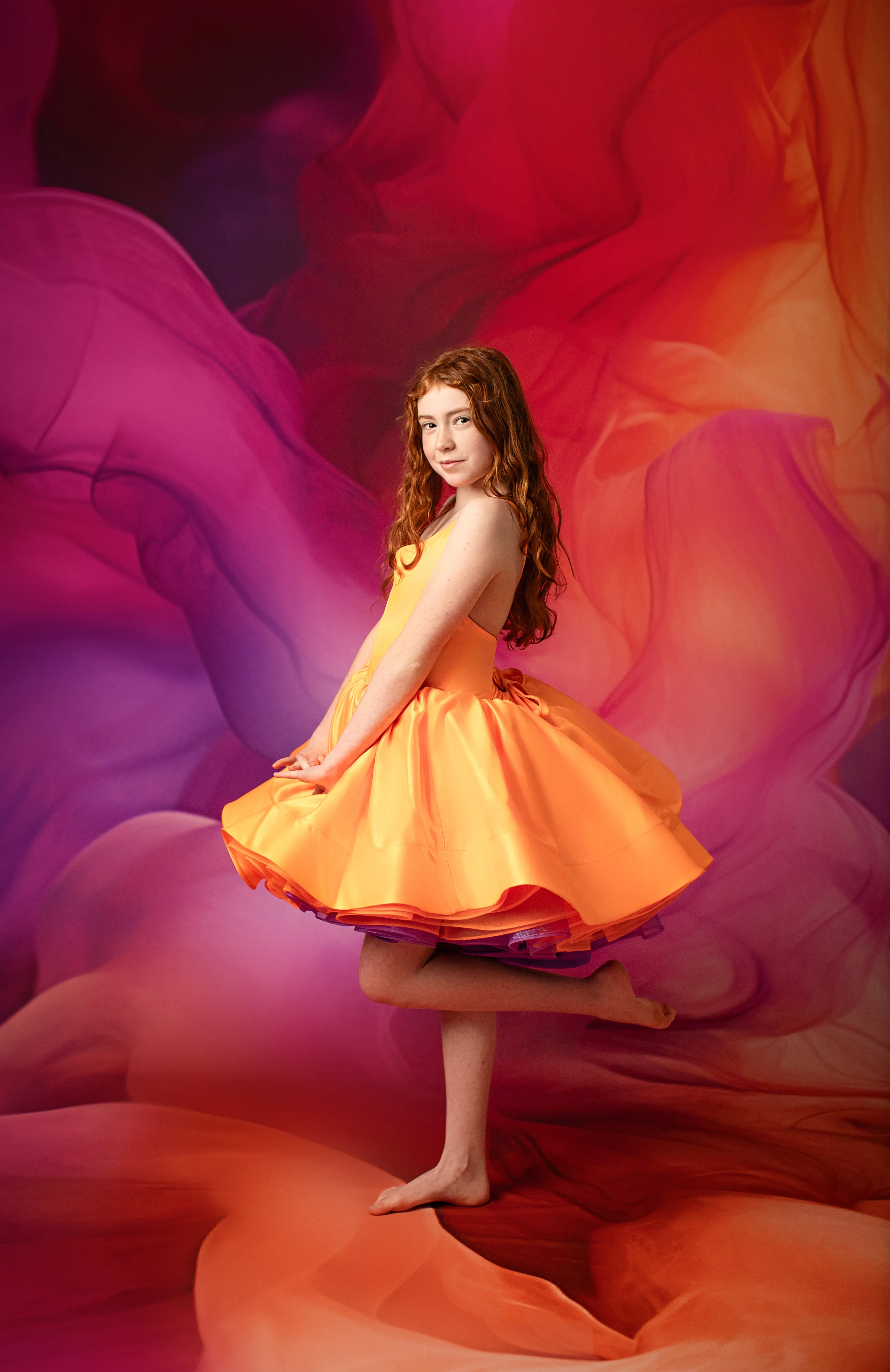 ready to ship Reversible "Taylor" PURPLE /ORANGE  Petal  Length Dress 8-9 YEAR