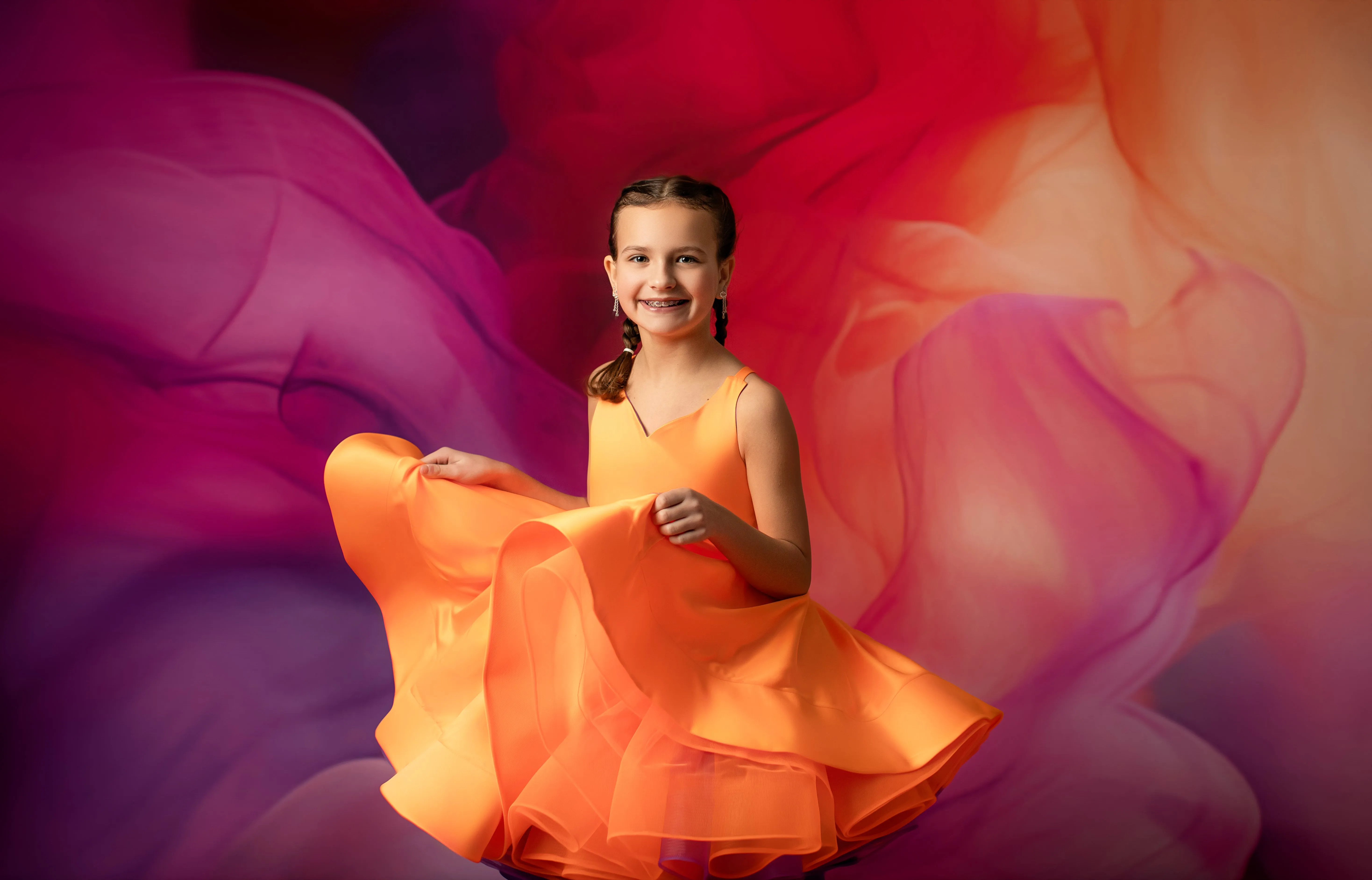 ready to ship Reversible "Taylor" PURPLE /ORANGE  Petal  Length Dress 8-9 YEAR