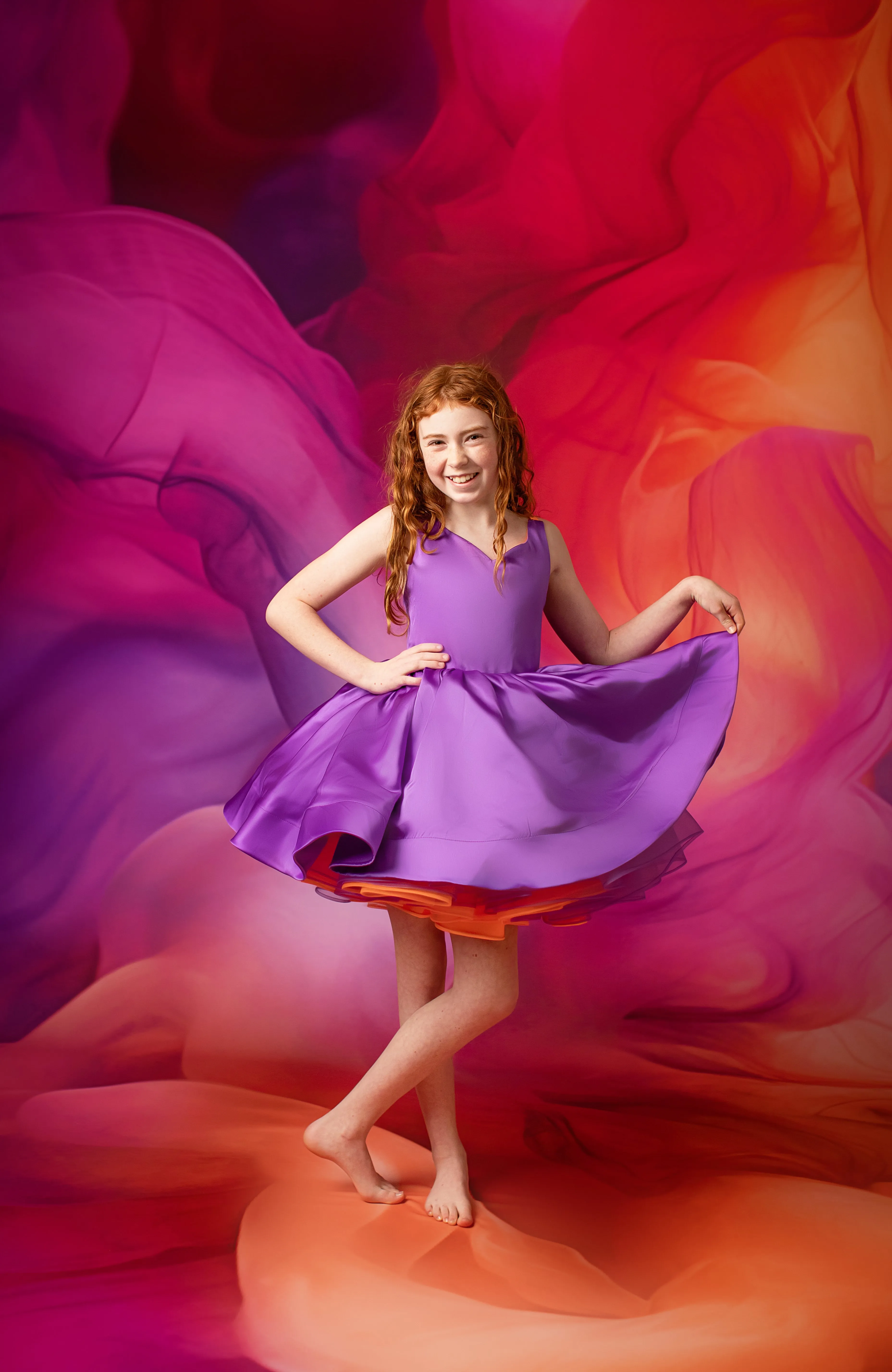 ready to ship Reversible "Taylor" PURPLE /ORANGE  Petal  Length Dress 8-9 YEAR