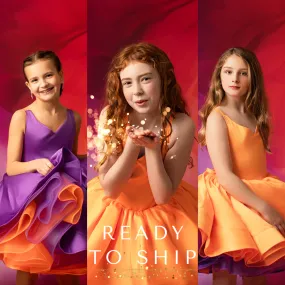 ready to ship Reversible "Taylor" PURPLE /ORANGE  Petal  Length Dress 8-9 YEAR