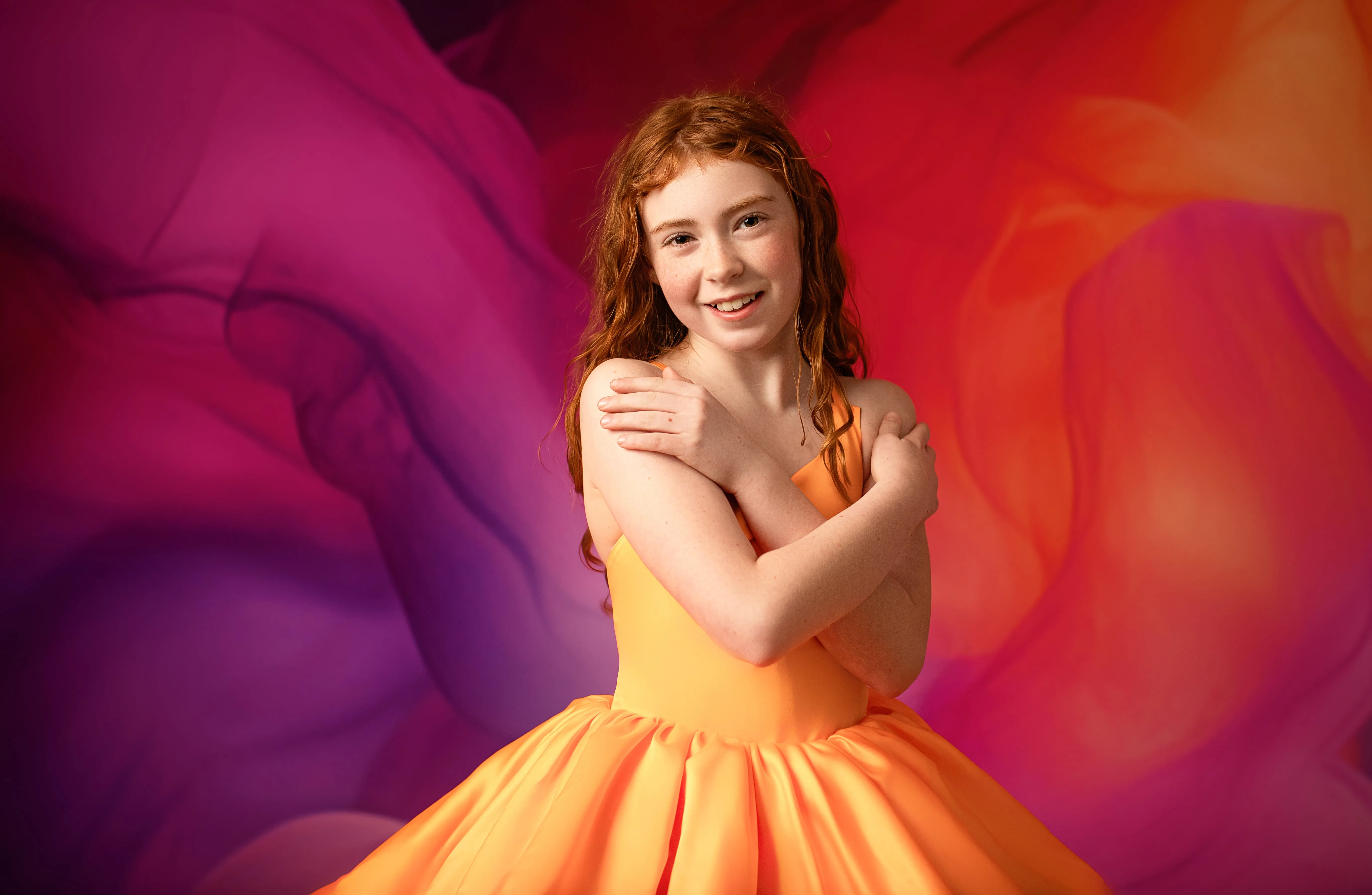 ready to ship Reversible "Taylor" PURPLE /ORANGE  Petal  Length Dress 8-9 YEAR