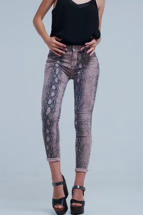 Reversible animal print pink jeans