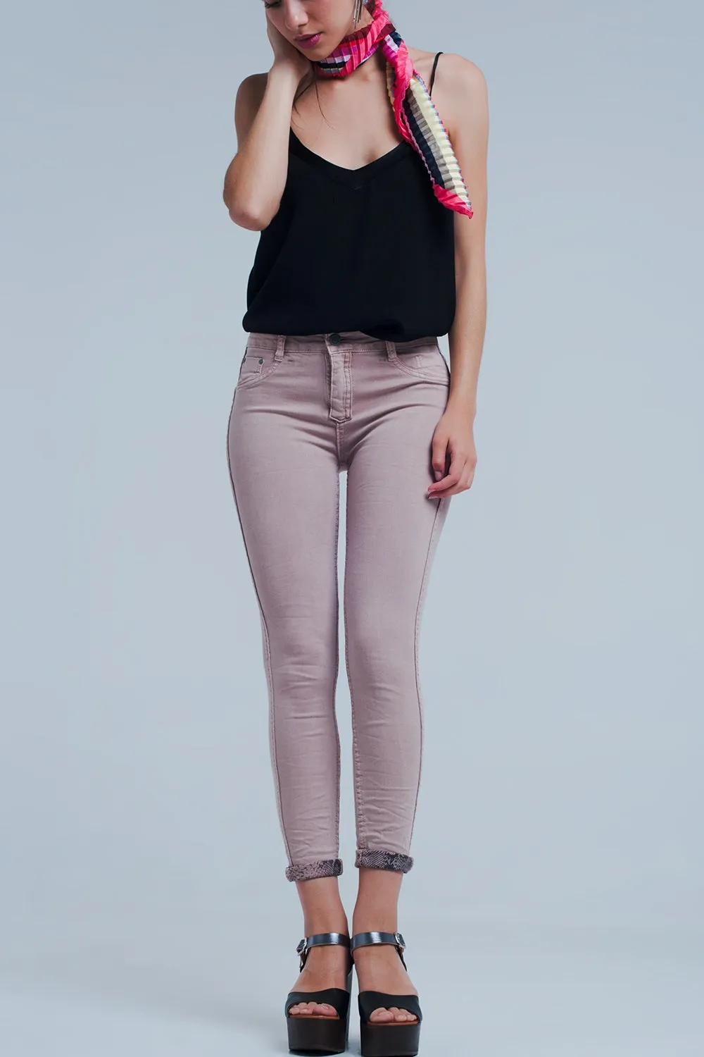 Reversible animal print pink jeans