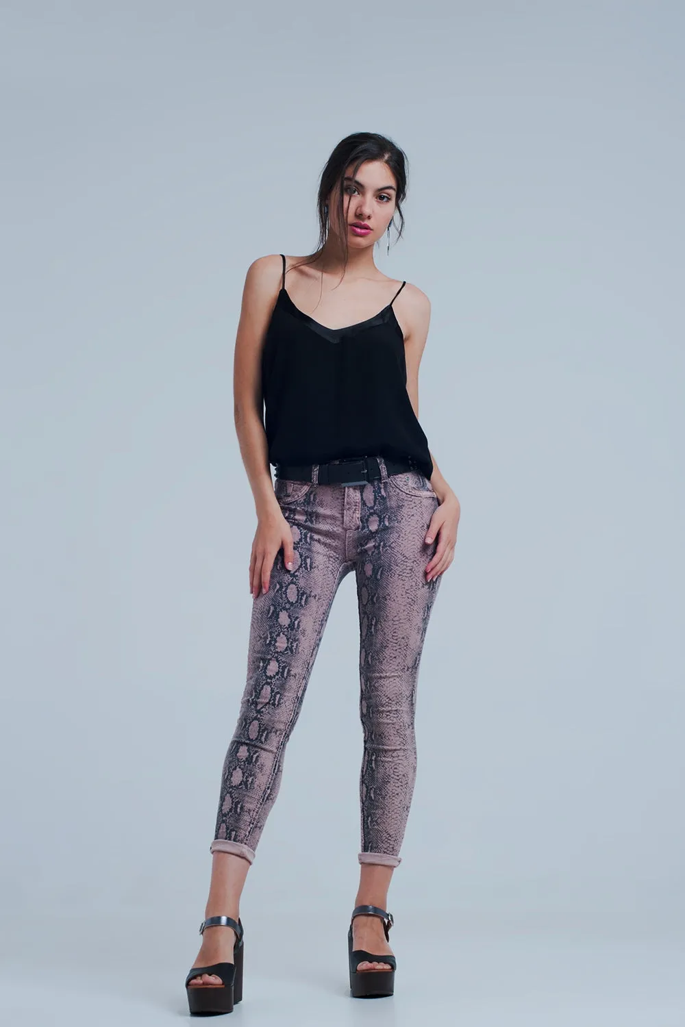 Reversible animal print pink jeans