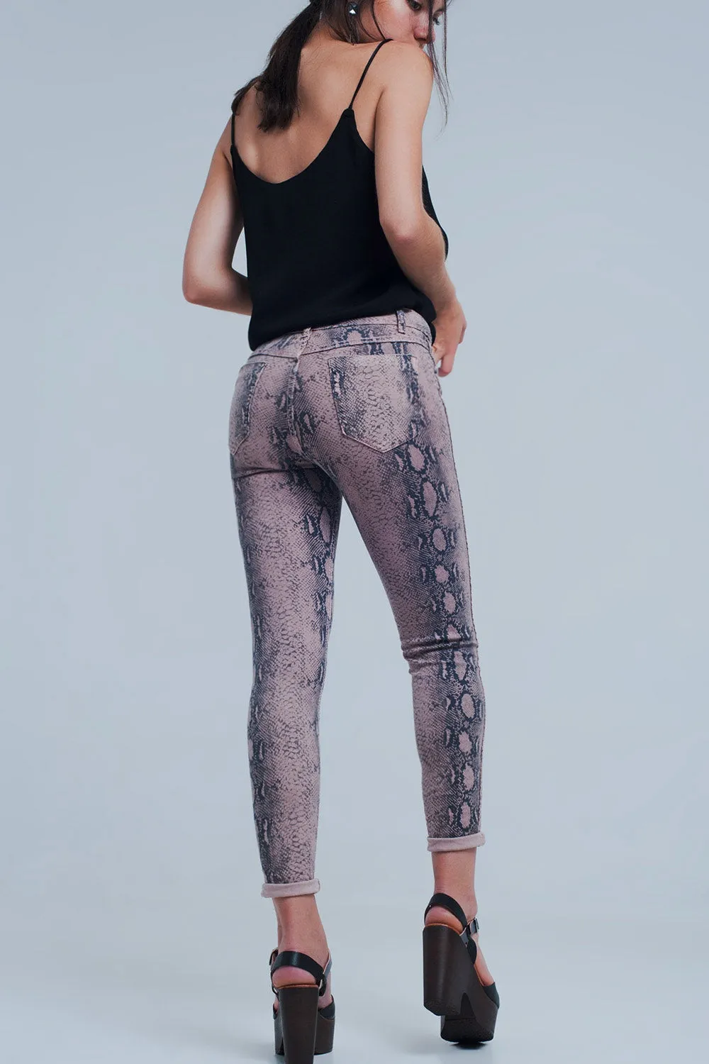 Reversible animal print pink jeans