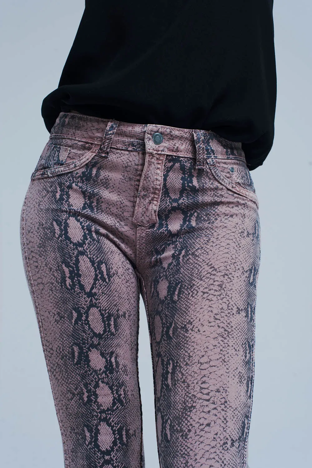 Reversible animal print pink jeans