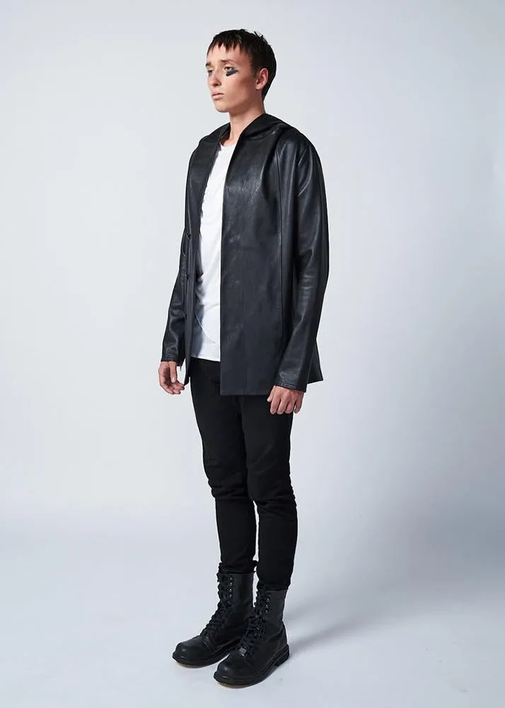 Richie Black Leather Jacket With Hood