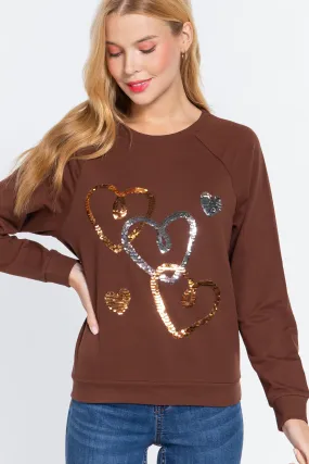 Sepia Brown Sequins French Terry Crewneck Sweatshirt Pullover Top