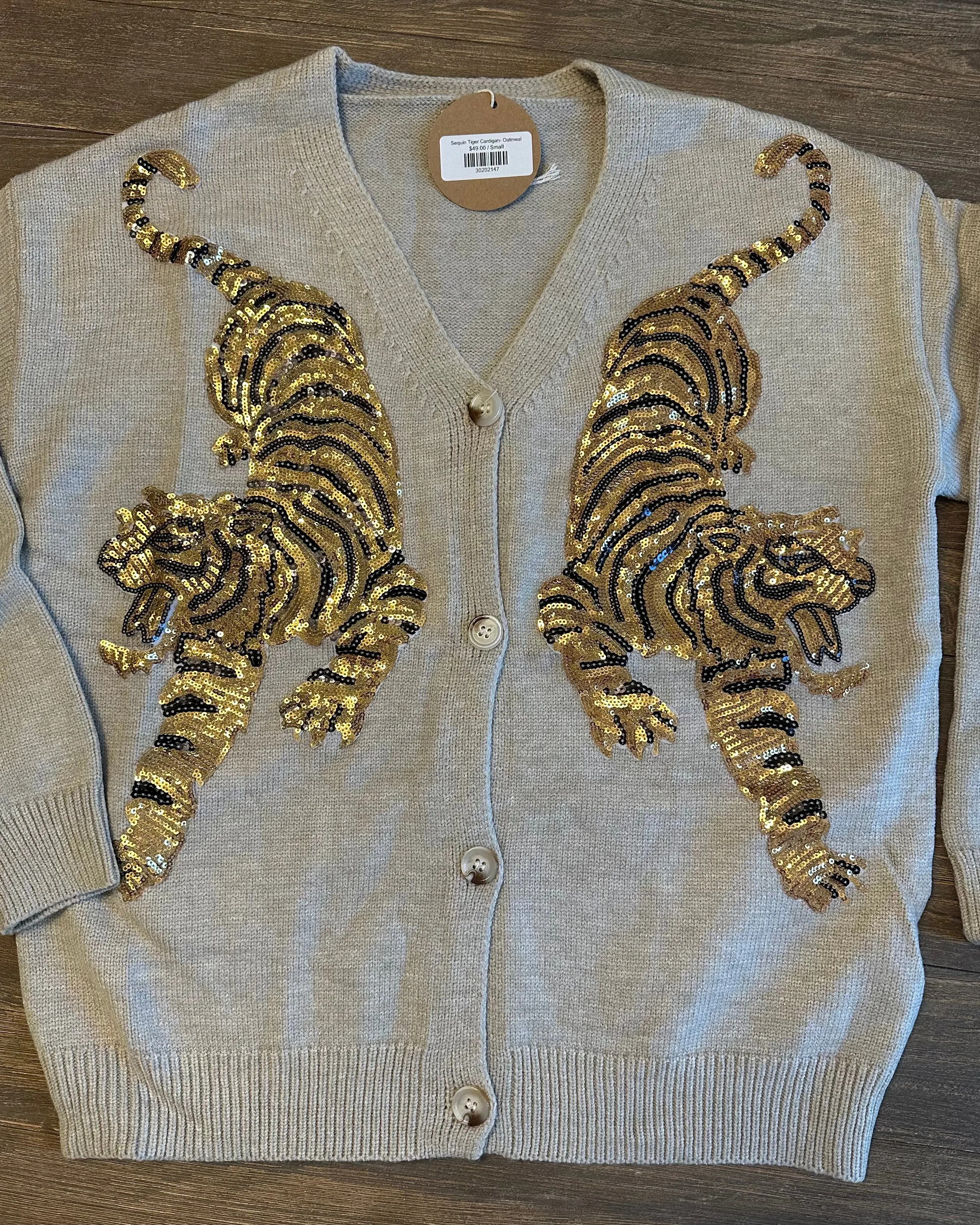 Sequin Tiger Cardigan- Oatmeal