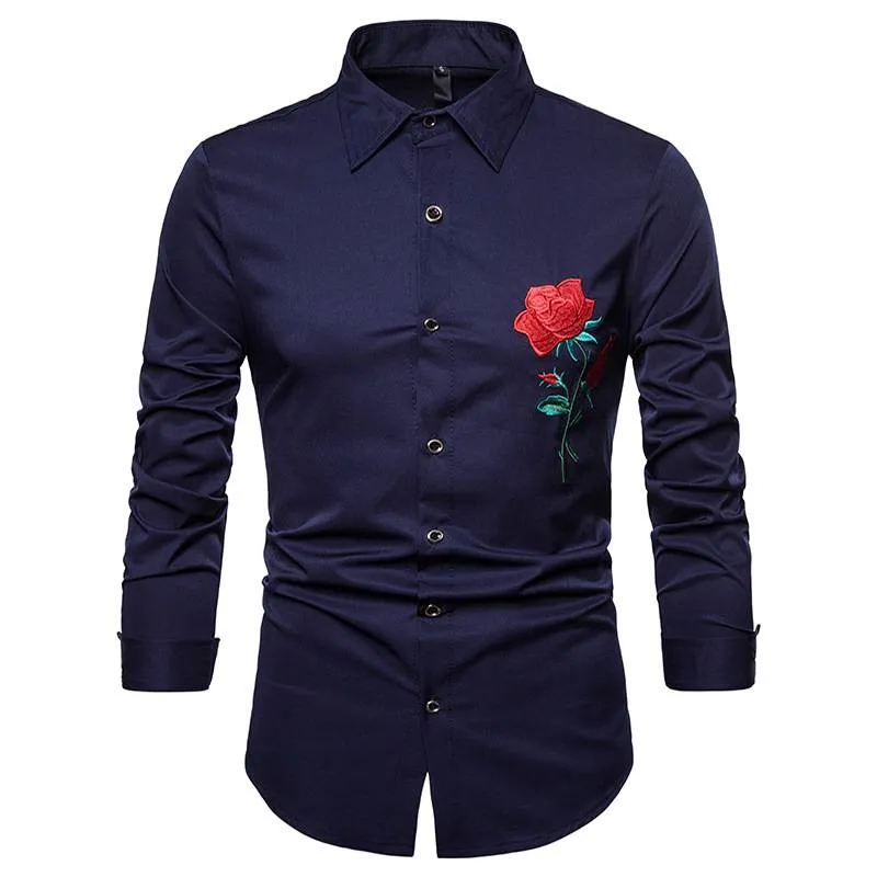 Single Embroidered Red Rose Shirt