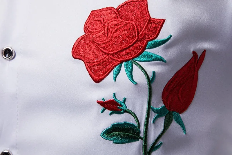 Single Embroidered Red Rose Shirt