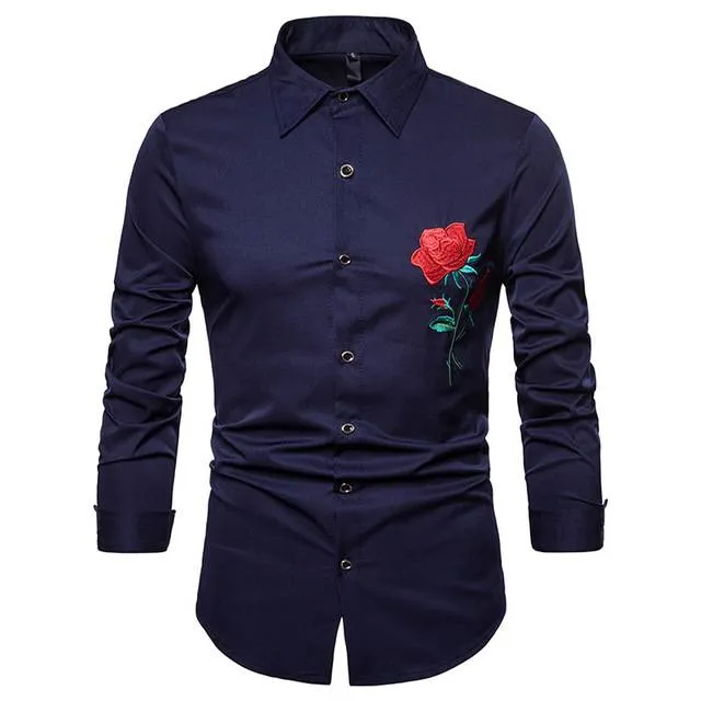 Single Embroidered Red Rose Shirt