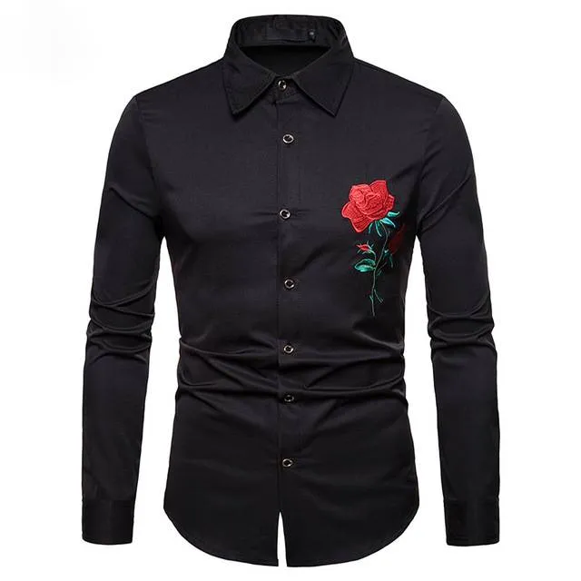 Single Embroidered Red Rose Shirt
