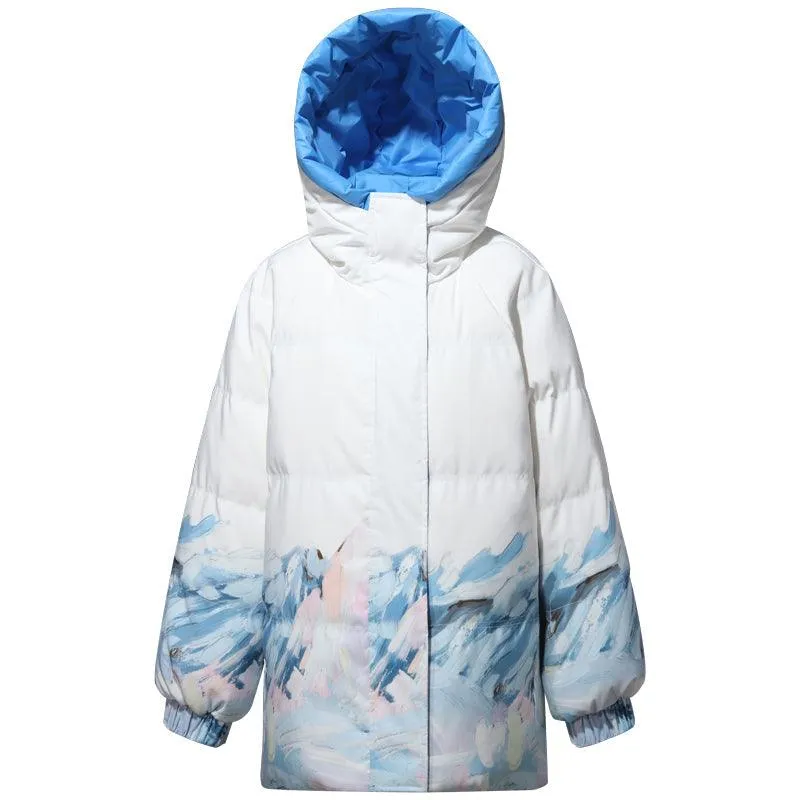 Snowy Mountains Print Reversible Down Garment