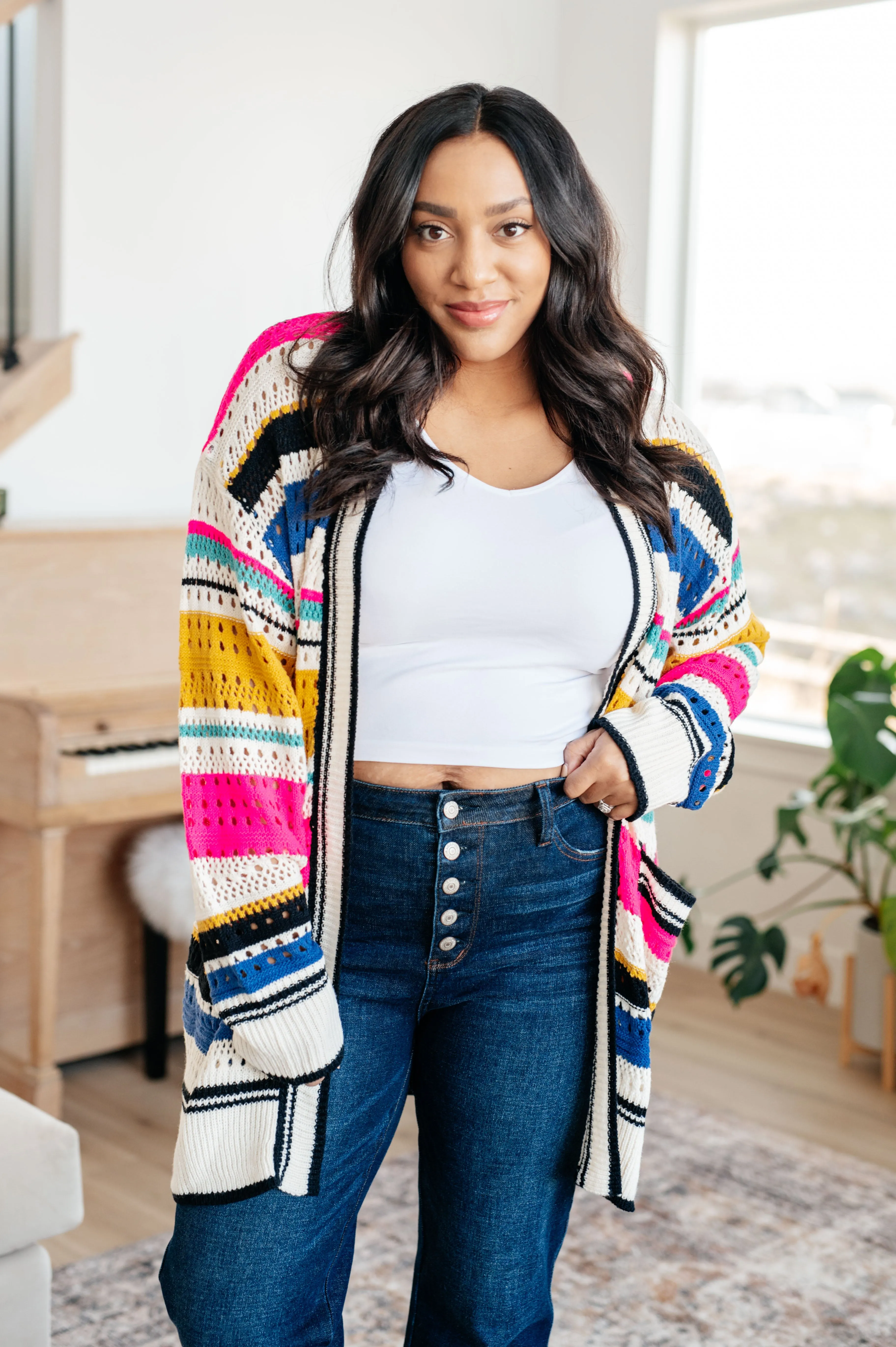 SP24- BIBI-Felt Cute Striped Cardigan (Reg & Curvy)