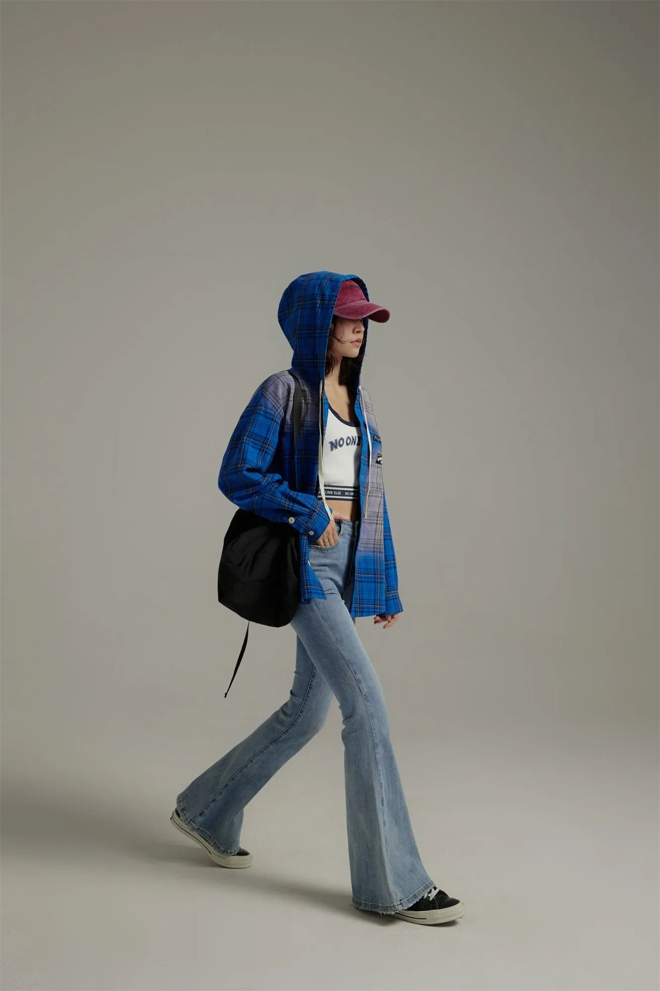 String Check Hooded Shirt