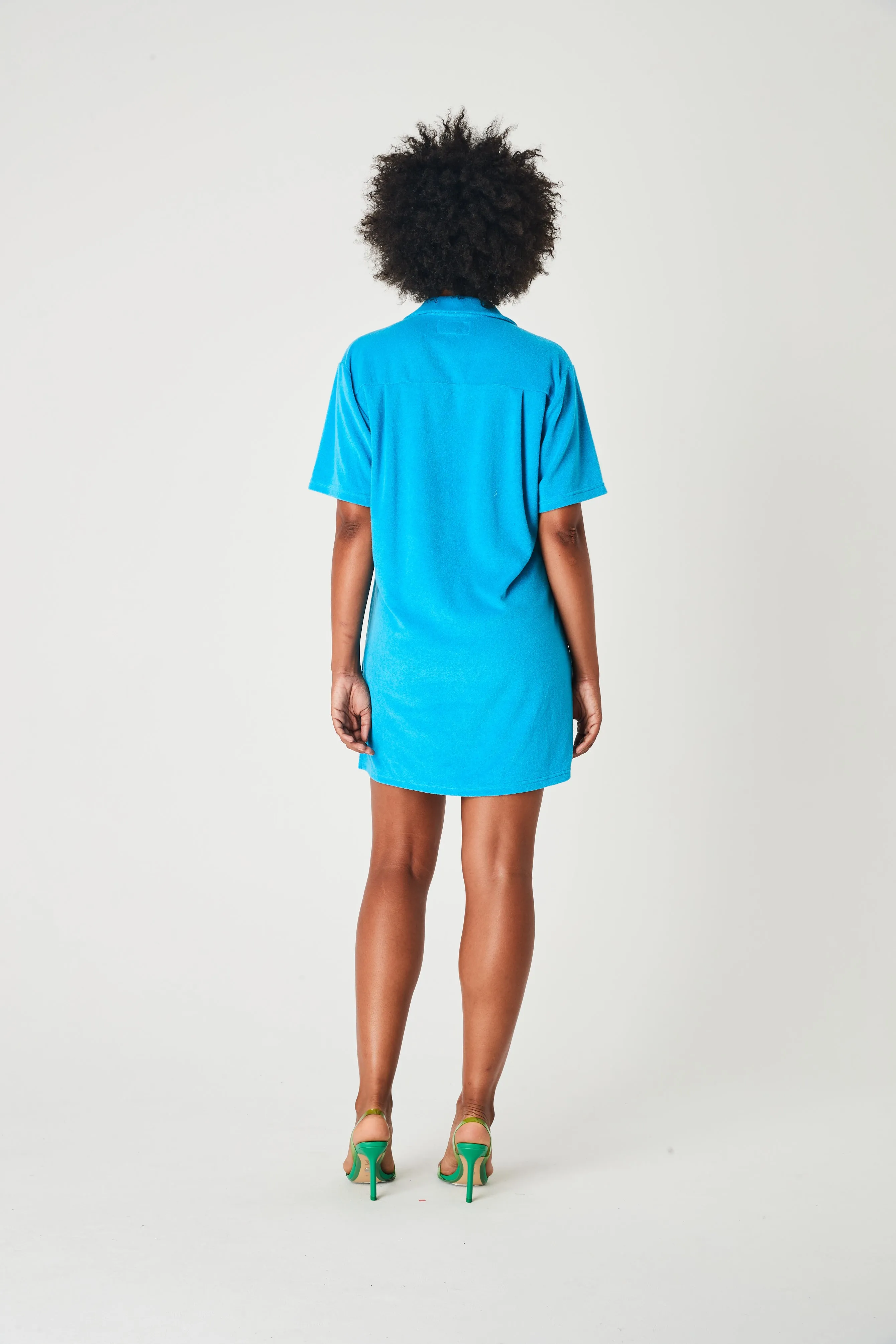 SUMMI SUMMI Womens Terry Shirt Dress with Tie Azure