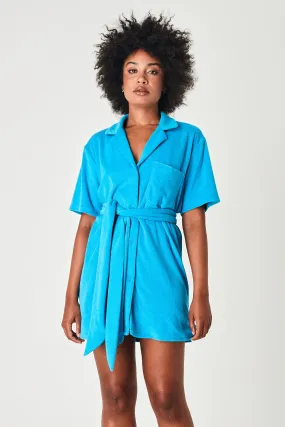SUMMI SUMMI Womens Terry Shirt Dress with Tie Azure