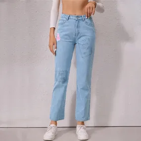 Sweet Cut Washed Cropped Straight Leg Jeans