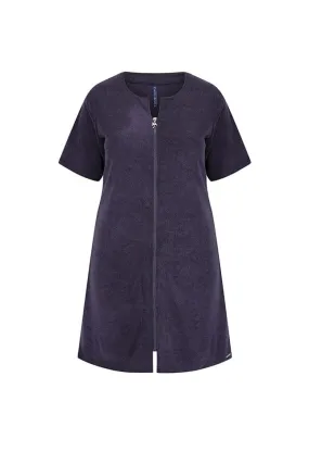 Terry Towelling Zip Through Dress Navy
