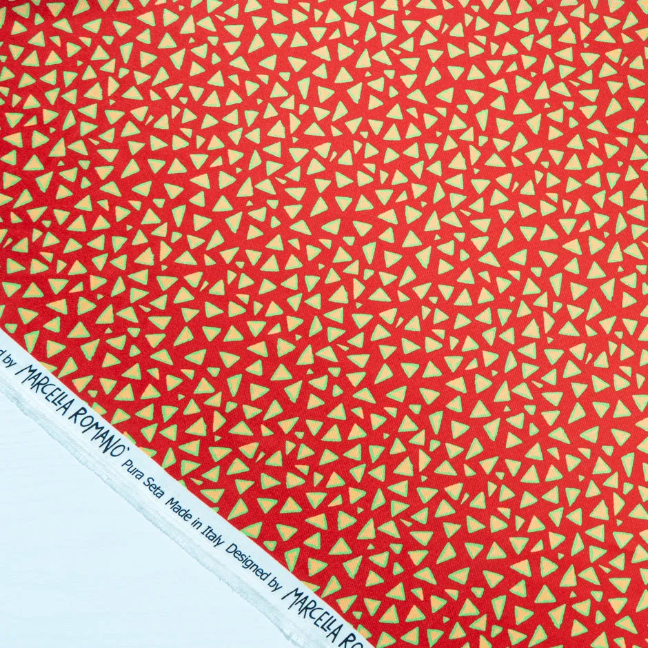 Triangular Printed Red Pure Silk Twill