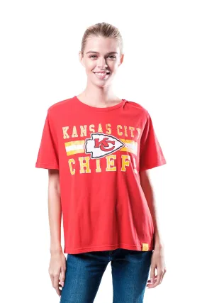 Ultra Game NFL Official Women's Distressed Graphics Super Soft Crew Neck T-Shirt, Kansas City Chiefs, Team Color|Kansas City Chiefs