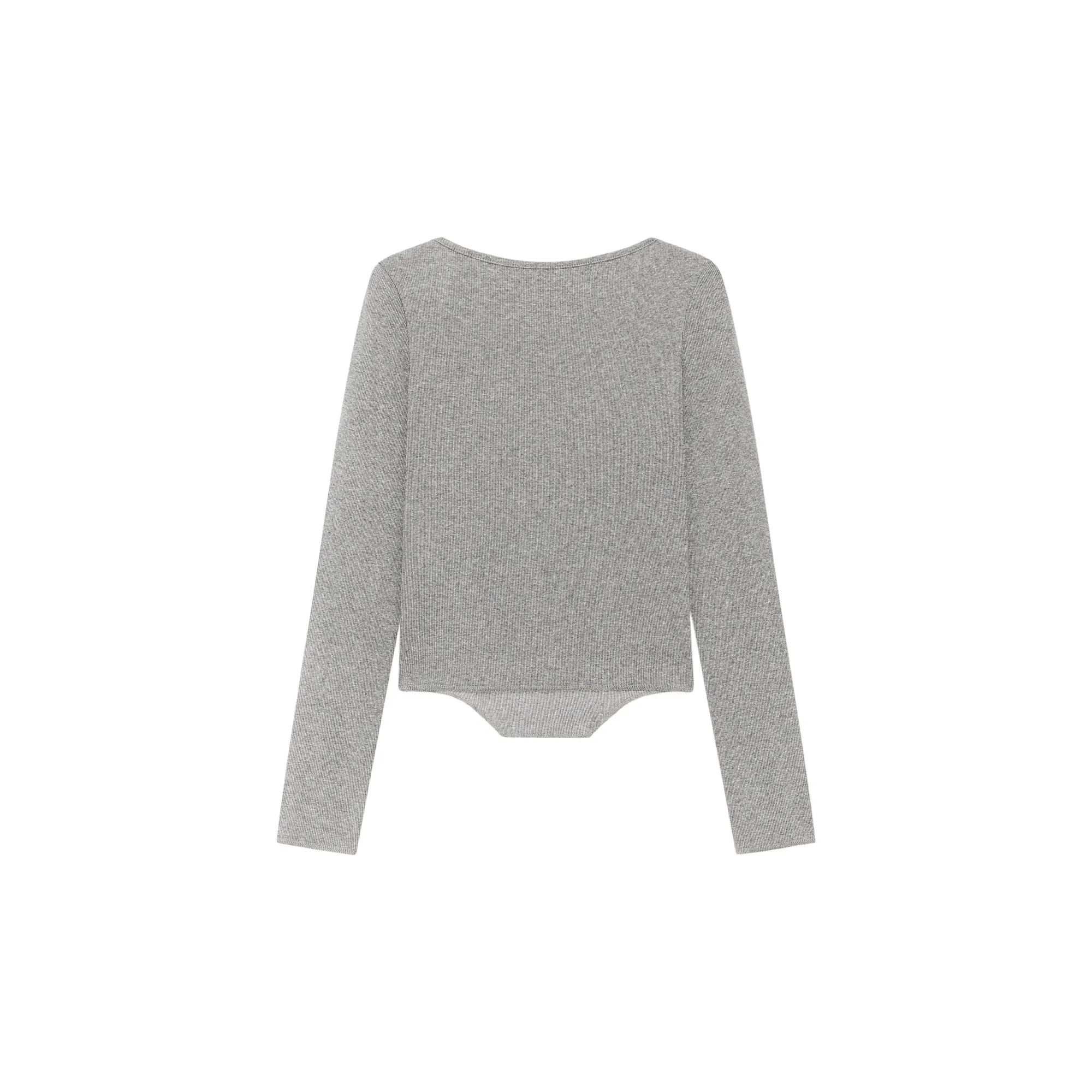 Unbalanced Logo Button Long Sleeve Slim T-Shirt