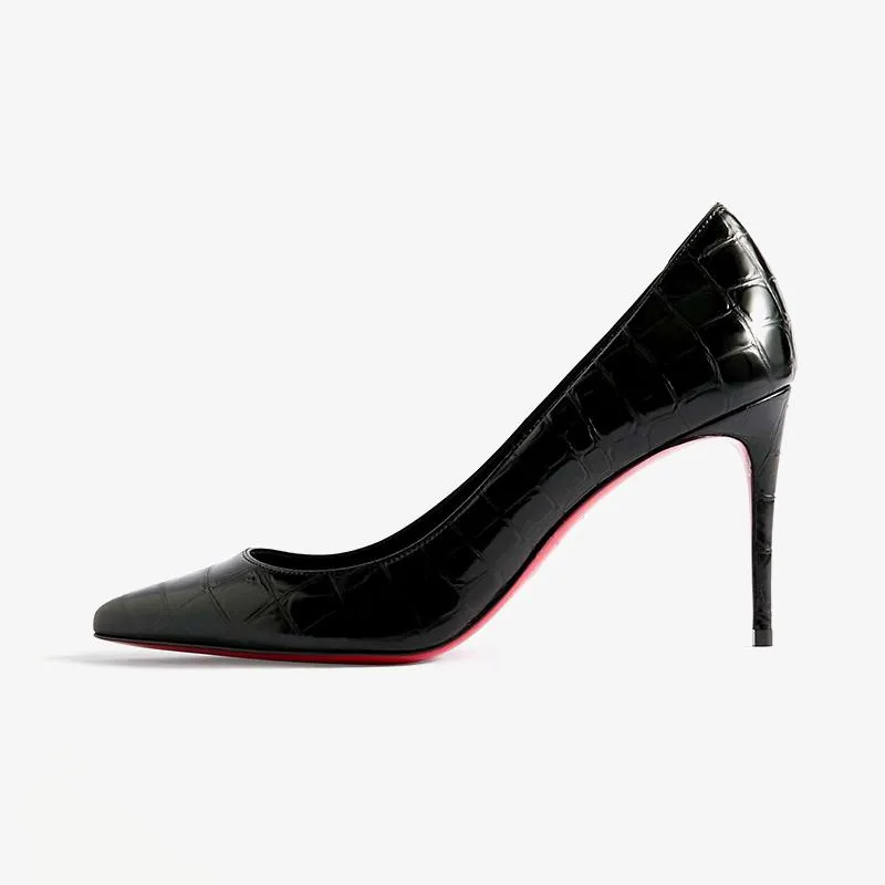 Unique Croc-Effect Patent Leather Pumps