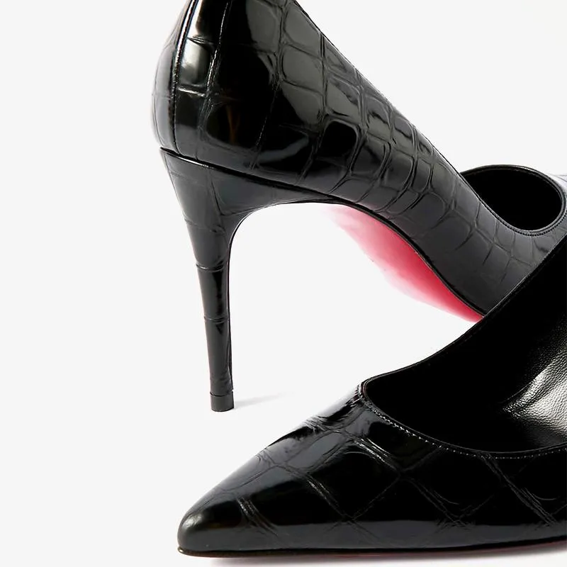 Unique Croc-Effect Patent Leather Pumps