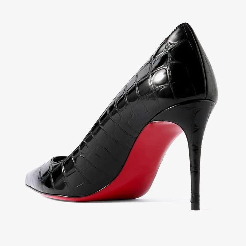 Unique Croc-Effect Patent Leather Pumps