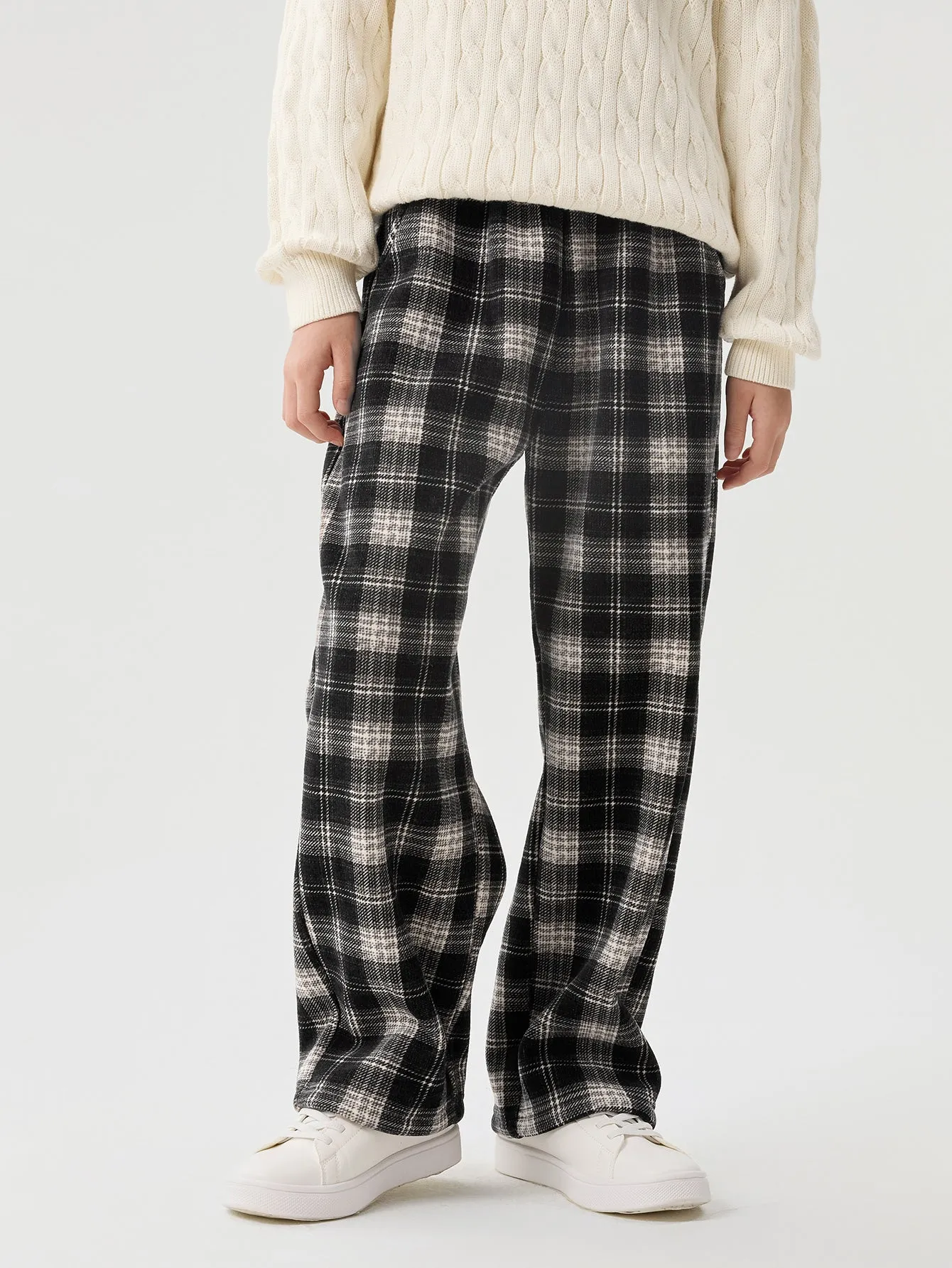 Unisex Kid Straight Check Pattern Trousers