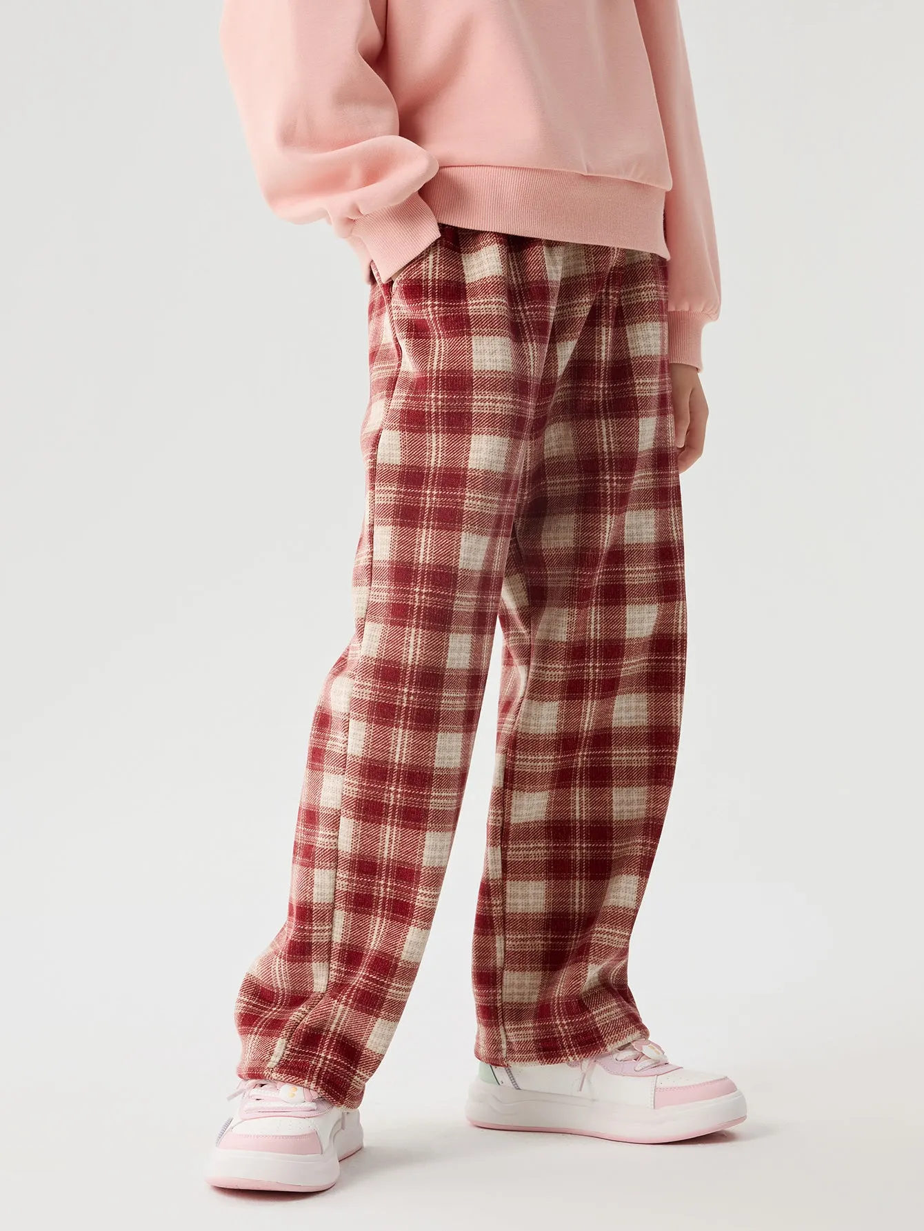 Unisex Kid Straight Check Pattern Trousers