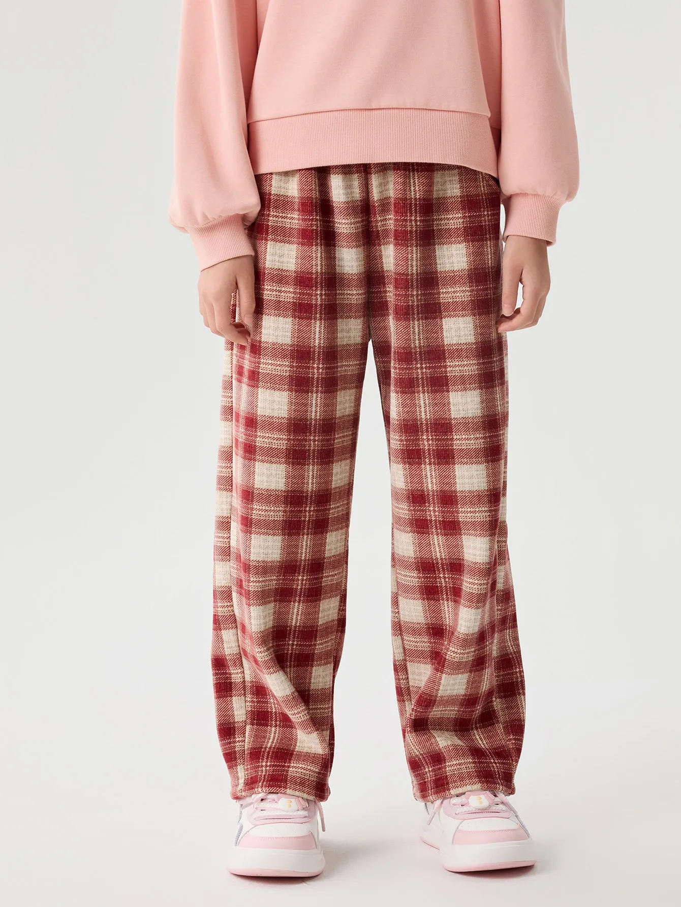 Unisex Kid Straight Check Pattern Trousers