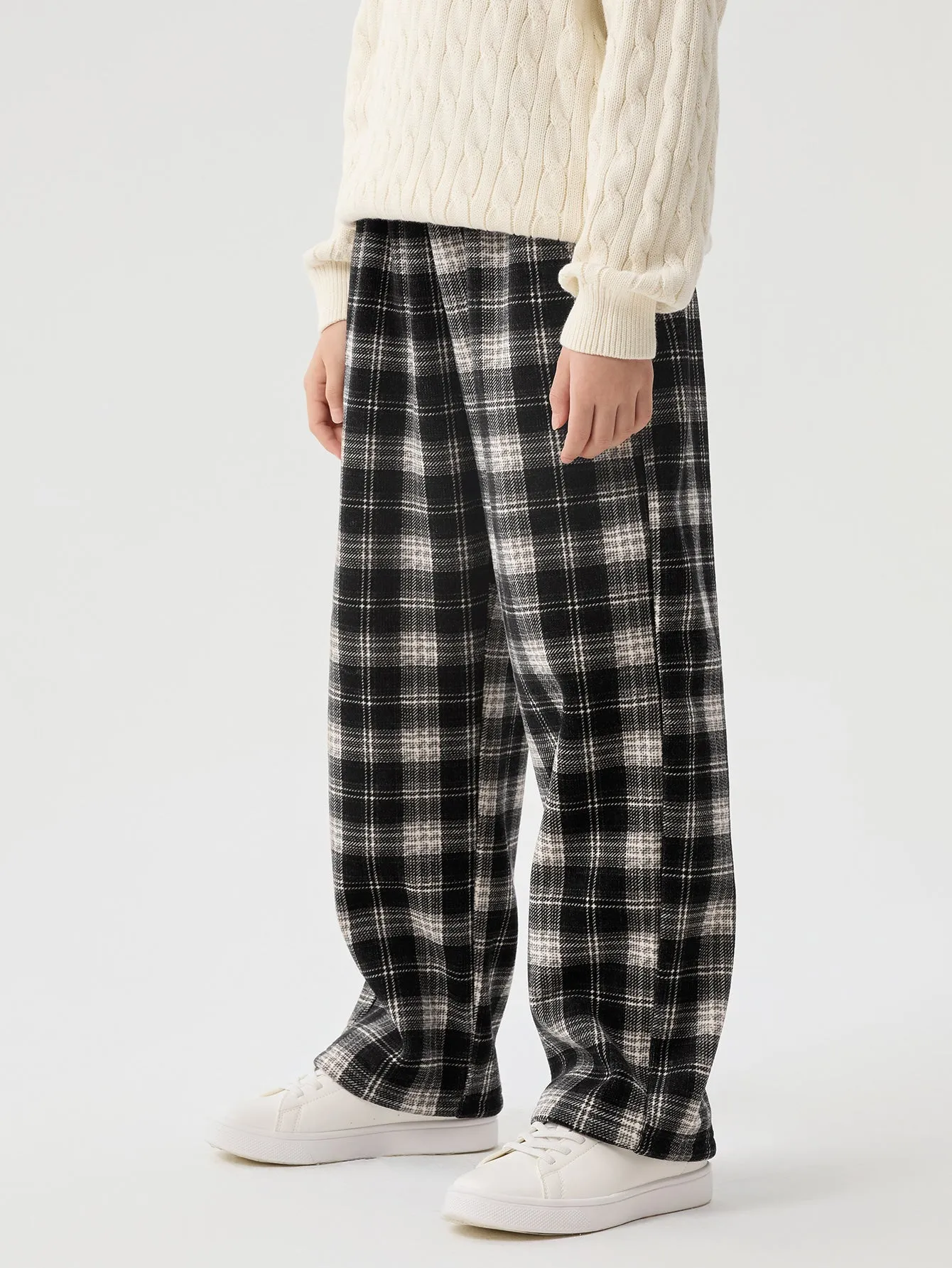 Unisex Kid Straight Check Pattern Trousers