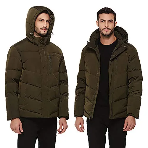 Universo Men's Heavy Duty Down Coat with Removable Hood Winter Insulated Parka Puffer Jacket(Army Green,S)