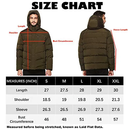 Universo Men's Heavy Duty Down Coat with Removable Hood Winter Insulated Parka Puffer Jacket(Army Green,S)