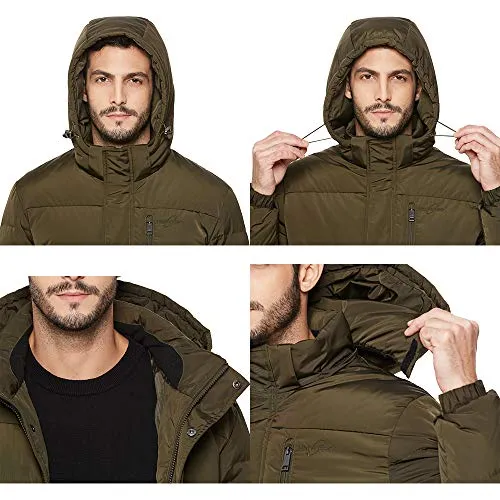 Universo Men's Heavy Duty Down Coat with Removable Hood Winter Insulated Parka Puffer Jacket(Army Green,S)