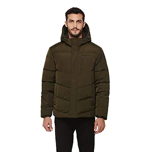Universo Men's Heavy Duty Down Coat with Removable Hood Winter Insulated Parka Puffer Jacket(Army Green,S)