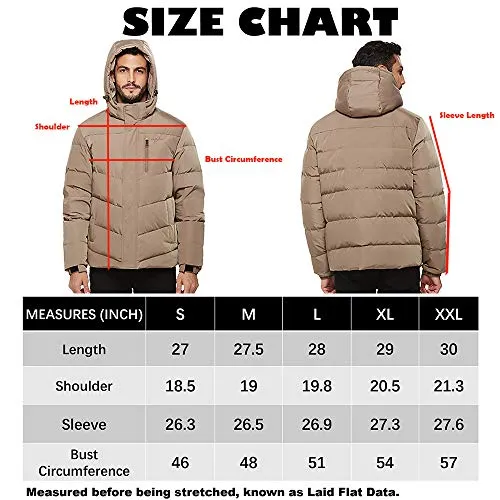 Universo Men's Heavy Duty Down Coat with Removable Hood Winter Insulated Parka Puffer Jacket(Khaki,L)