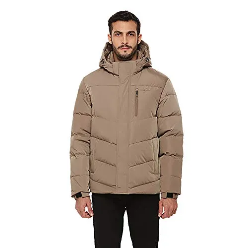 Universo Men's Heavy Duty Down Coat with Removable Hood Winter Insulated Parka Puffer Jacket(Khaki,L)