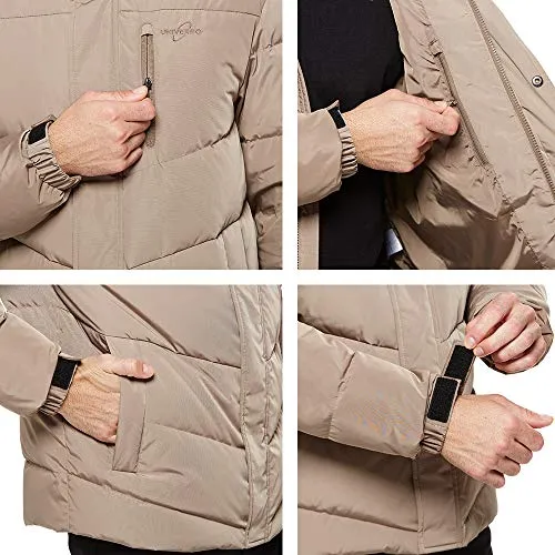 Universo Men's Heavy Duty Down Coat with Removable Hood Winter Insulated Parka Puffer Jacket(Khaki,L)