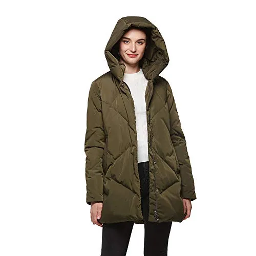 Universo Women's Heavy Duty Thickened Hooded Down Coat Winter Warm Windproof Parka Puffer Jacket(Olive,XL)