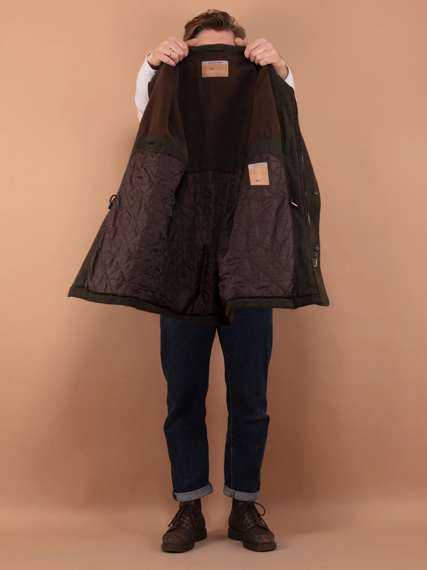 Vintage 00's Men Wool Blend Parka Jacket in Khaki Green